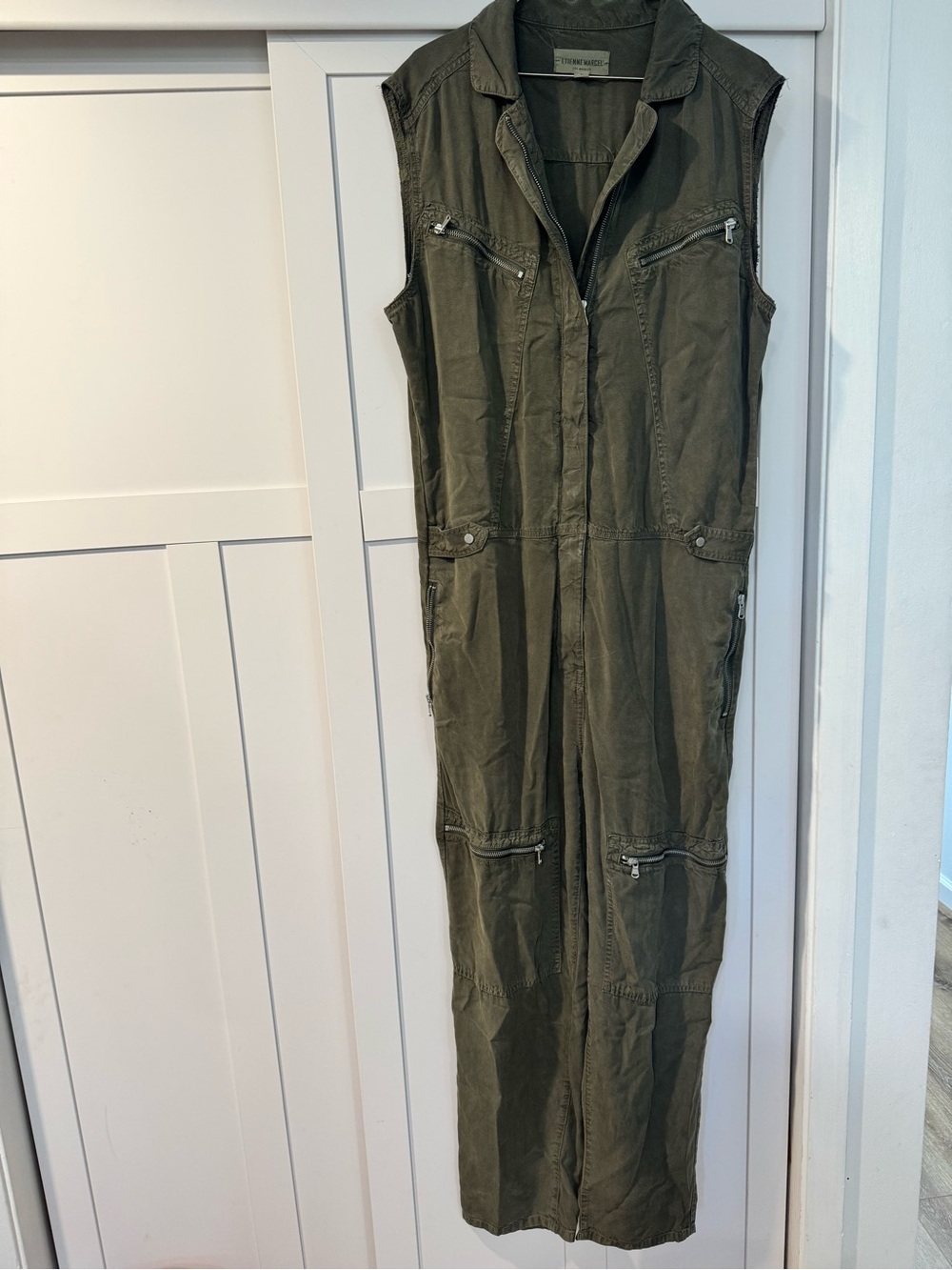 Sleeveless Utility Jumpsuit in Olive Green